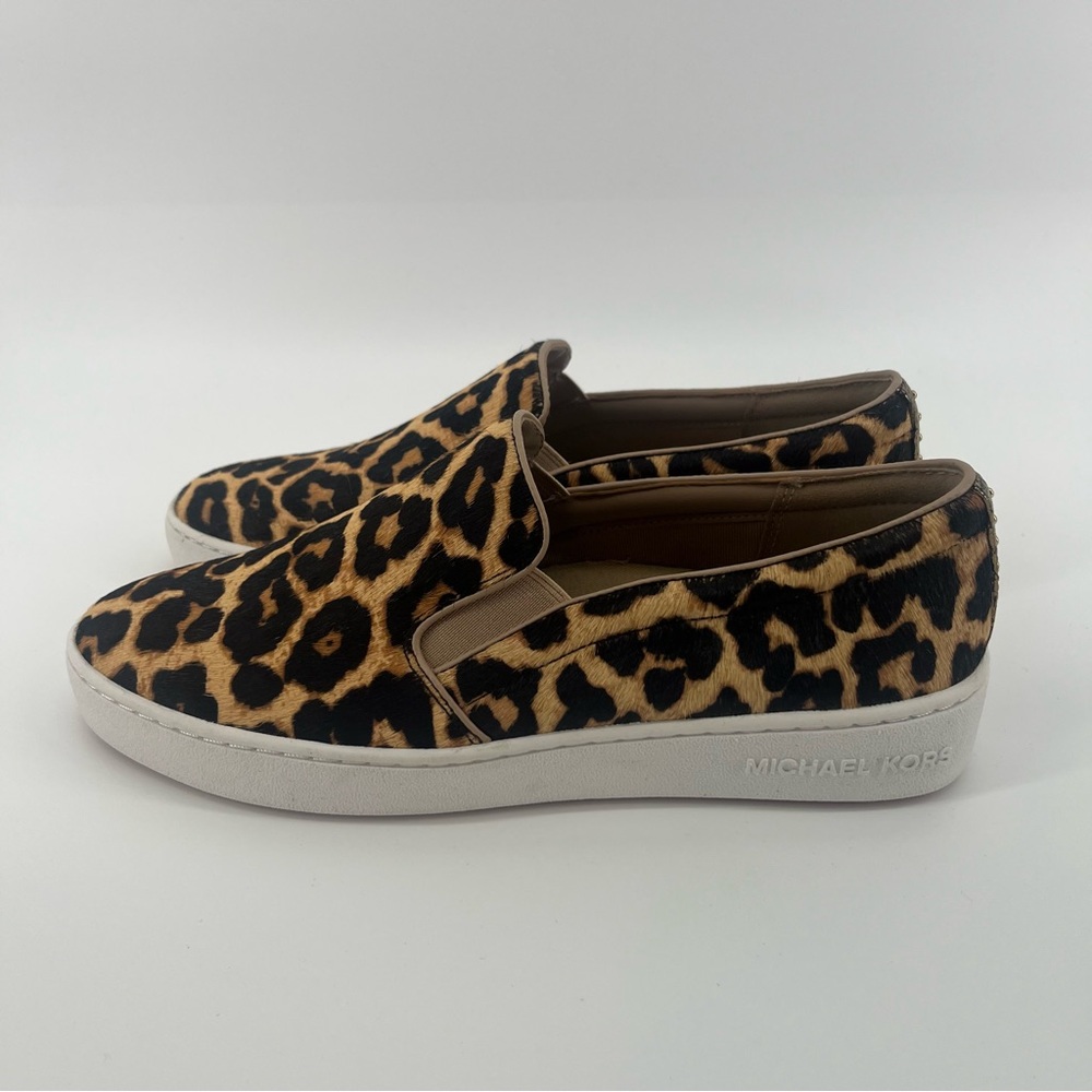 NEW Michael Kors Keaton Leopard Calf Hair Slip-On Sneaker Women’s Size 8 - Picture 2 of 9